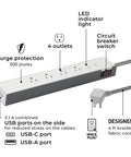 Wi Fi Smart Surge Protector Power Strip Featuring Four Independently Controlled Grounded Outlets Quick Charge Usb Ports Plugging In Is A Breeze Compatible With Alexa And Google Home Fully Adjustable Gray with 4 outlets and USB ports.