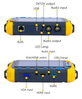 Back view of Portable 5 Inch CCTV Monitor And Camera Tester On The Go 4 In 1 8MP AHD TVI CVI CVBS 1080P Coaxial HD Video Tester with ports labeled.