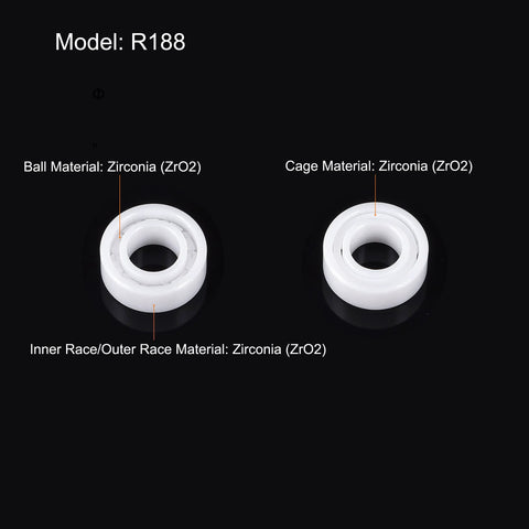 R188 full ceramic bearings, two white zirconia units with zirconia ball and cage, size 1/4 in × 1/2 in × 3/16 in