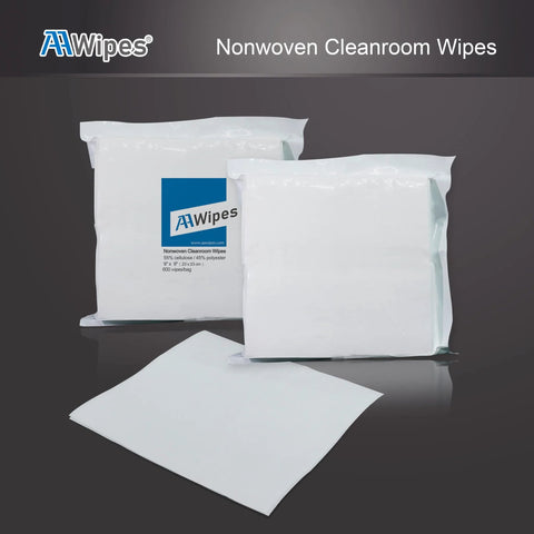 Front view of two AAwipes nonwoven cleanroom wipes in white bags, 6x6 inches, cellulose/polyester, lint-free.