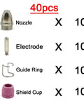 Premium Plasma Cutter Consumable Kit With Nozzle Electrode Shield Cup For 60A Machines Like Wsd60 Ag60, 40pcs components.