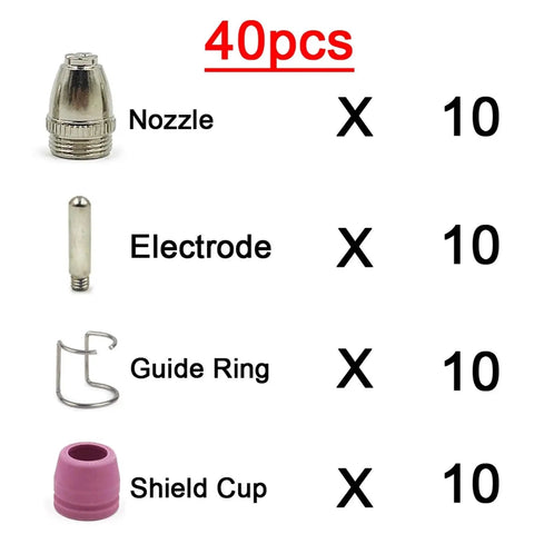 Premium Plasma Cutter Consumable Kit With Nozzle Electrode Shield Cup For 60A Machines Like Wsd60 Ag60, 40pcs components.
