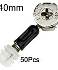 Furniture Cam Lock Screws Kit 100 Pieces 3 In 1 Connecting Set with 40mm cam nut and dowel close-up