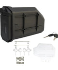 Badass Motorcycle Side Tool Box For CRF1000L Cargo Rack with slam-in hardware, weather-resistant black metal shell and keys.