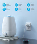 Super Solid 15A WiFi Smart Plug And Bluetooth Outlet 4 Pack Featuring Effortless Group Control And Voice Assistant Compatibility For Hassle Free Smart Home Automation Anytime, with a humidifier and smart speaker setup.