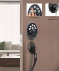 Oil Rubbed Bronze Front Door Lock Set With Keyless Entry And Handle Electronic Keypad Deadbolt Smart Lock open door view