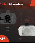 Dimensions of Fuel Vapor Leak Detection Pump Replacement Direct Fit for Jeep Cherokee, Compass, Dodge Charger shown.