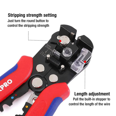 8 Inch Self-Adjusting Wire Stripper Set 3-In-1 Tool For Stripping Cutting And Crimping, precise blade adjustment close-up
