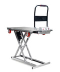 Rock Solid Heavy Duty Electric Hydraulic Scissor Lift Table Cart 660 Pounds Capacity with stainless steel platform and wheels.