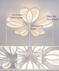 Lit 80W LED Ceiling Light With Remote Control Dimmable Modern Flower Shape Flush Mount 110V showing frame and lampshade materials