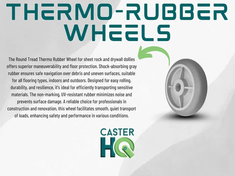 Heavy Duty 8 Inch Swivel Caster Set Featuring Durable TPR Wheels For Drywall And Sheetrock Dollies, showcasing gray thermo-rubber wheel for smooth transport.