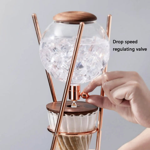 Top Tier Iced Coffee Maker And Cold Brew Drip Tower With 800Ml Borosilicate Glass Pitcher showcasing adjustable speed valve.