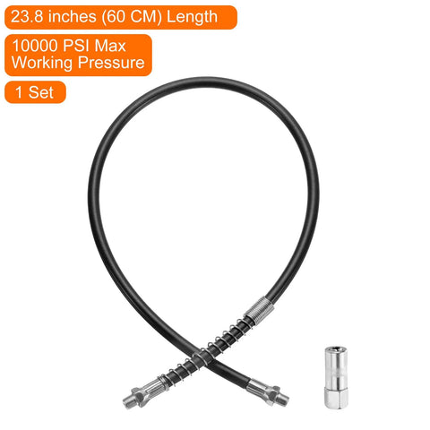 Grease Gun Hose Kit 23.8 Inch Long 10000 PSI Spring Flex High Pressure Hose With Quick Release Coupler One Eighth NPT Threads