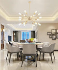 Dining room with Dope Brushed Brass Sputnik Pendant With 18 Lights Mid Century Modern Chandelier For Living Room Dining Room Kitchen Or Bar Gold Starburst Ceiling Light Fixture That Elevates Any Space.