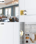 Crystal Glass Dummy Door Knob Set With Satin Brass Finish Non Turning Interior Knobs For Bifold Closets And Hall Doors Diamond Square Crystal Knobs Decorative 4 Pack Upgrade shown on a white door inside a modern living room and closet setup.