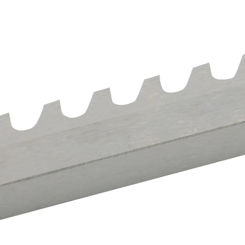 Close-up of Pro Grade Three Eighth Inch C Standard HSS Keyway Broach Push Type Keyway Cutter with visible teeth for metalworking.