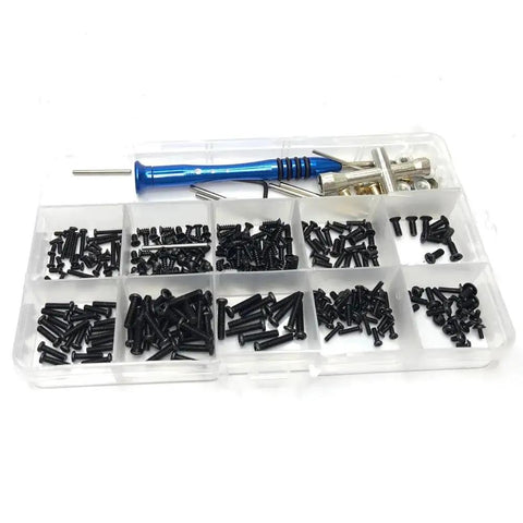 Drop Dead Awesome Carbon Fiber Screw Fastener Kit With Cross Sleeve Hex Swing Arm Pins For 144001 And 124016 Series with screws and screwdriver.