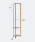 Measurements of Gold Brass Floor Lamp With Wooden Shelf And Built In Wireless Charging Station Narrow Free Standing LED Column Tower