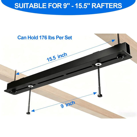Overhead Garage Storage Rack With 17 Inch Black Rails, Heavy Duty Ceiling Mount Bin Holder, supports 7 to 27 gallon tote bins