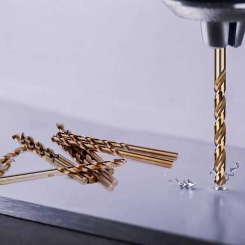 One Quarter Inch HSS Twist Drill Bits Set Ten Pieces Jobber Length Straight Round Shank for drilling metal surface.