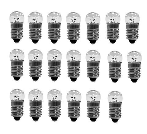 10x E10 Miniature Screw Base Light Bulbs 6V 0.3A Warm Yellow Pilot Lamps arranged in rows, showcasing compact design.