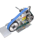 Heavy Duty 550W Belt Sander With Brushless Motor And 762x25 Mm Sanding Belt showing a blue sanding belt on a metal chassis.