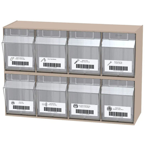 TiltView Plastic Storage Cabinet With Four Tilt Out Bins For Quick Access A Durable Horizontal Parts Organizer In Stone