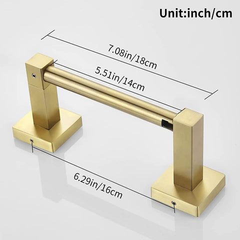 Gold Toilet Paper Holder With Double Post Pivoting Design Brushed Brass Look Wall Mount Tissue Hanger dimensions shown