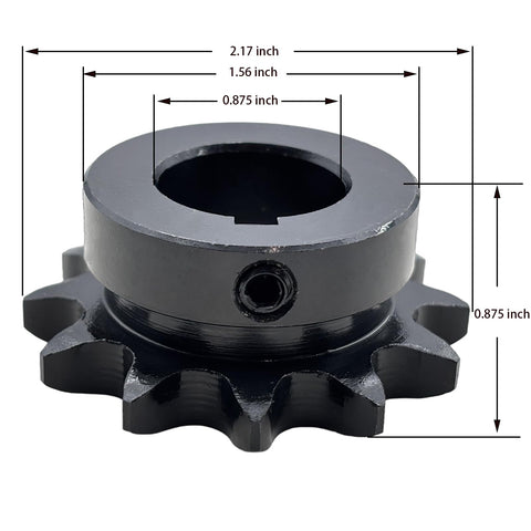 40B12 Seven Eighths Inch Bore Roller Chain Sprocket Type B For Size Forty Chain Twelve Teeth Half Inch Pitch Hardened 1045 Carbon Steel With Thirty Eight To Forty Two HRC Three Sixteenths By Three Thirty Seconds Keyway Two Set Screws At Ninety Degrees