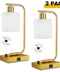 Gold Table Lamps Set Of 2 For Bedroom And Desk Lights No Brainer Stepless Dimmable USB Charging Bedside Lamps With Frosted Glass Shades