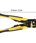 8 Inch Self Adjusting Stripper Pliers For 10 To 24 AWG Copper And Aluminum Cables With Pro Grade Crimping Tool, yellow handle
