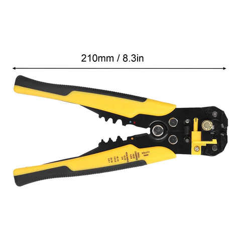 8 Inch Self Adjusting Stripper Pliers For 10 To 24 AWG Copper And Aluminum Cables With Pro Grade Crimping Tool, yellow handle