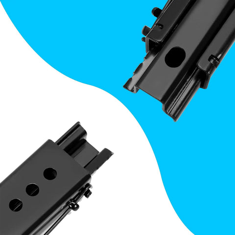Close-up of Universal Seat Slider Track Kit with Dual Locking Rails, black aluminum, showing rail details and secure locking fit.