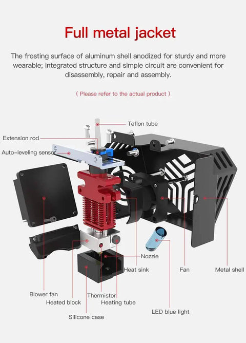 Diagram of Hotend Extruder Full Kit For CR6 SE And CR6 MAX 3D Printers With Auto Leveling, detailed components labeled