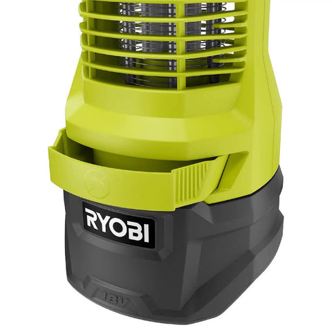 Close-up of 18V One Plus Bug Zapper With Interchangeable System And Easy Attachments, showing sturdy design and Ryobi branding.