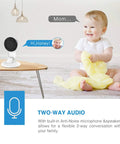 Indoor Smart Camera With 1080P HD Video AI Human Detection Night Vision Two Way Audio 2.4 GHz WiFi Nanny Cam showing two-way audio feature with baby and parent interaction