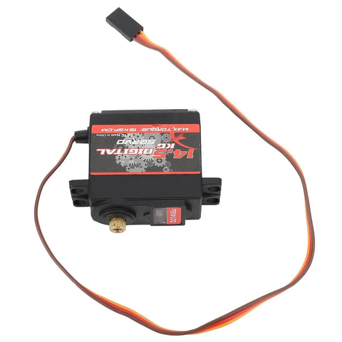 Heavy Duty 14.5Kg Digital Rc Servo Motor With Full Metal Gears Built For Rc Crawlers Cars And Boats Pumping Serious Torque With Hella Responsive Control, top view with connectors.
