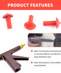 Close-up of Tire Repair Kit With 90 Mushroom Plug Heads For Tubeless Tires showing red mushroom plugs and plug installation tool.