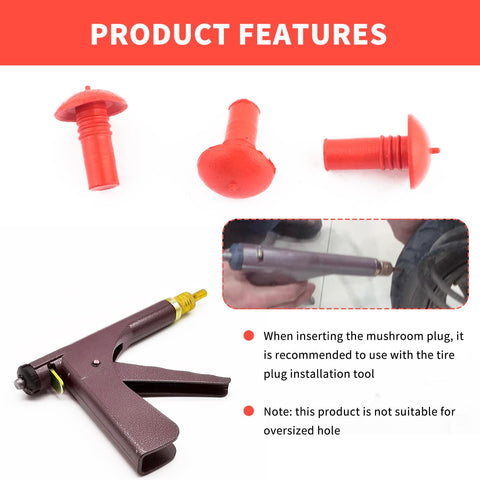 Close-up of Tire Repair Kit With 90 Mushroom Plug Heads For Tubeless Tires showing red mushroom plugs and plug installation tool.