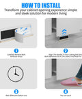Installation instructions for Trash Cabinet Foot Pull Hands Free Foot Pedal Opener For Drawers Bins And Cabinets with adhesive strips