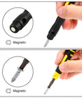 Real Deal Four Piece Mini Pen Screwdriver Kit Featuring Versatile Four In One Double End Bits For Phillips And Flathead Jobs Great For Tight Spaces And On The Fly Fixes showing magnetic tips and precision bit in use.
