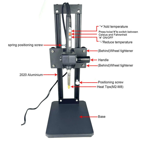 Heavy Duty Heat Press Insertion Tool Kit With 410 mm Insertion Height For Heat Set Inserts M2 To M8, Brass Knurled Nuts