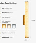 JCQASRT 19.69 in Modern Wall Sconce, 3-Color Changing LED Wall Light Fixture specifications with sizes and materials.