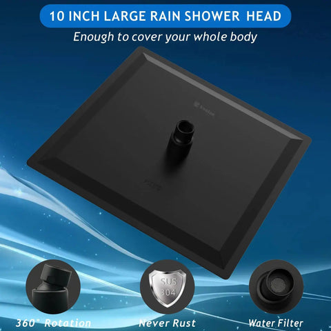 Epic High Pressure Rain Shower Head 10 Inch Black Made From 304 Stainless Steel With Air In Technology Delivers Boss Flow