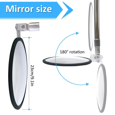 Grab And Go Telescoping Under Vehicle Inspection Mirror With Long Reach Handle, 23cm diameter, stainless steel, 180° rotation features