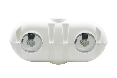 Dual 20Lb Propane Tank Cover For RV And Travel Trailer Heavy Duty White Plastic With Side Access Port And Top Hatches