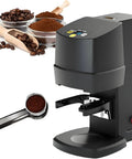 Electric Automatic Espresso Tamper For 58 Millimeter Portafilters with coffee beans and ground coffee in background