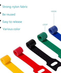 Six Inch Reusable Fabric Cable Ties With Hook And Loop 100 Pack Multi Color Cable Organizer Straps showing hook and loop design