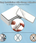 No Drill Adhesive Magnetic Door Catch Set 17lb Holding Force For Kitchen Cabinets Cupboards And Drawers Self Stick Stainless Steel Latch 4 Pack Silver Damage Free Mounting shown with adhesive and installation diagram