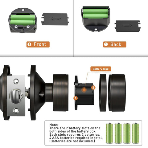 Battery slots and components for Keyless Entry Door Lock With Keypad And Smart Code, Easy Install Door Knob, Mute Mode For Silent Beeps.